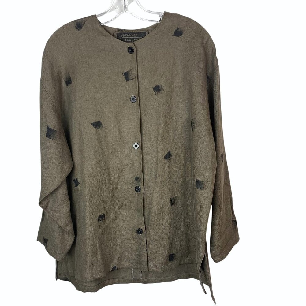 Farley Farley Womens Linen Lagenlook Cardigan Jacket Art to Wear Sz Small STAINS